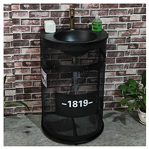 GLJTUO Mobile da lavabo con lavabo Stile Industriale Mobile da Bagno da Terra sotto Il lavandino Mobiletto da Bagno con Rubinetto e Scarico Mobiletto per lavabo da Bagno 22,4 x(Black Without Mirror)
