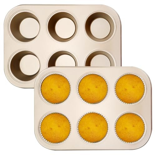 APOMOONS Confezione da 2 teglie per muffin in acciaio al carbonio per 6 muffin – stampo per muffin – stampo antiaderente – adatto per cuocere muffin, cupcake, torte e budino