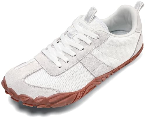 UBFEN Sneakers Barefoot Shoes for Womens Mens Minimalist Trail Running Hiking Comfortable Walking White Size US 9 Women/7.5 Men