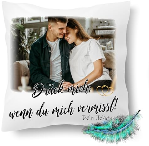 Print Deluxe Valentinstag Kissen, Drück Mich Personalisiert mit Bild und Namen, Kuschelkissen, |Geschenk| Weihnachten | Fotokissen | Motivkissen | Kissenhülle +Füllung | 40x40cm (ohne Kissenfüllung)