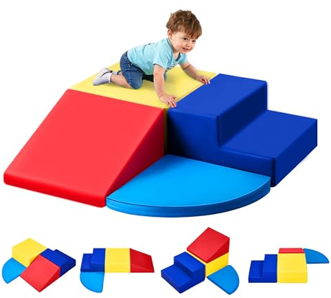 VEVOR Jouets d'escalade, 4 pièces, blocs d'escalade en mousse pour tout-petits de 6 mois à 3 ans, en cuir PU, jeu d'activités d'escalade intérieur pour ramper, grimper et glisser, facile à nettoyer