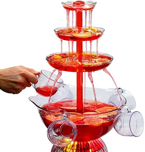 3-Tier Red Wine Drink Fondue Fountain With LED Lighted - Party Fountain 5 Cups For Celebration, Anniversary