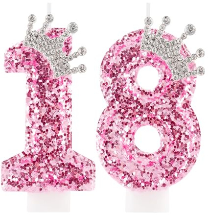 Zi Lan 18 Geburtstag Kerzen für Mädchen, rosa Krone Nummer 18 Cake Topper Dekorationen für Frauen Party Hochzeit Jahrestag Feier Supplies