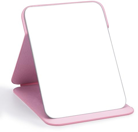 WISYOK Miroir Maquillage Pliable, Miroir Coiffeuse sur Pied, Miroirs de Table Portable, Miroir Voyage, Miroir de Maquillage en Cuir PU, Super HD Miroir Réglage Multi-Angle - 21x15cm (Rose)
