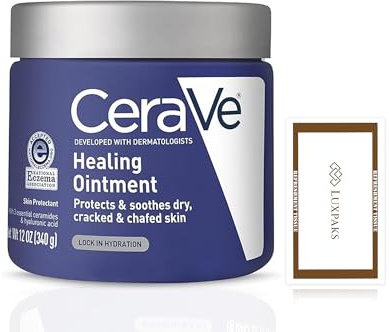 Skin Care Set: CereVe Healing Ointment + LUXPAKS Wipe | CereVe Ointment, Dry Skin, Healing Ointment, Ceramides, Fragrance-Free, Barrier Care