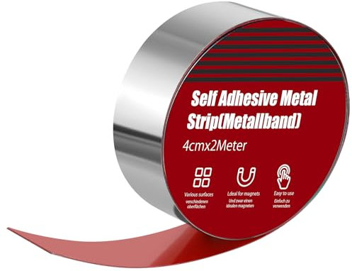 Nastro autoadesivo in metallo per magneti, strisce sottili di metallo, 2 m x 40 mm, flessibile, ferroso striscia memo per oggetti magnetici, argento