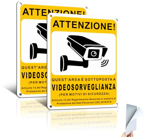 Goodvia Area Videosorveglianza Cartello Metallo Piccolo con Adesivi 15x20cm Cartello Area Videosorvegliata a Norma Alluminio x2