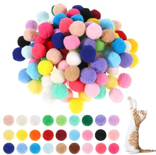 Xthrotsenk 100 Pcs Colorful Cat Pom Pom Balls 1-inch Cat Toy Balls Soft Interactive Kitten Ball Cats Exercise Toys Fuzzy Kitten Interactive Playing Quiet Toy for Cats Pet