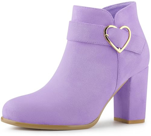 Allegra K Bottines à talons épais avec fermeture éclair latérale pour femme, violet, 38.5 EU