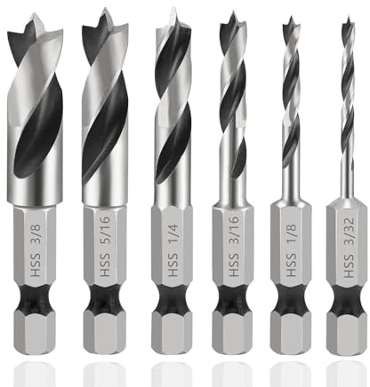 Set di 6 punte per trapano Stubby, esagonali punta per legno, spirale HSS, codolo esagonale 1/4
