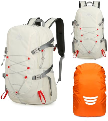 Geila 35 L vandringsryggsäck med regnskydd ryggsäck resor camping vandring bergsklättring utomhussport, 35l-vit, L