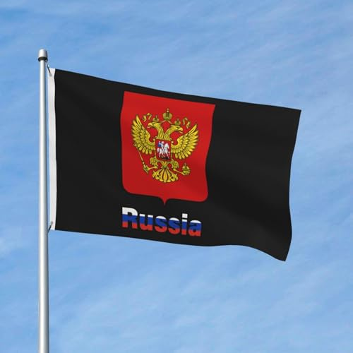 Bandera rusa con emblema nacional de Rusia, de poliéster, de 90 x 150 cm, de doble cara, ideal para jardín, exteriores, hogar, patio, festivales, decoración.