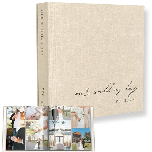 Wedding Photo Album 4x6 Pictures & Custom 2026 Year - Large Picture Scrapbook with 400 Pockets for Horizontal & Vertical Photos - Linen Photo Album Book for Personalized Wedding Day Memory Keepsake