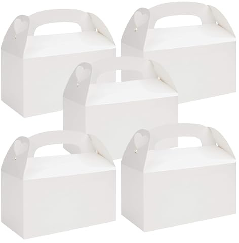 24 Pcs Blank White Party Boxes with Handles 15x9x9 cm Gift Packaging Boxes | Favour Cartons Plain DIY Treat Containers for Birthday Wedding Supply Lunch Boxes Baby Shower Candy Snack Party Decoration