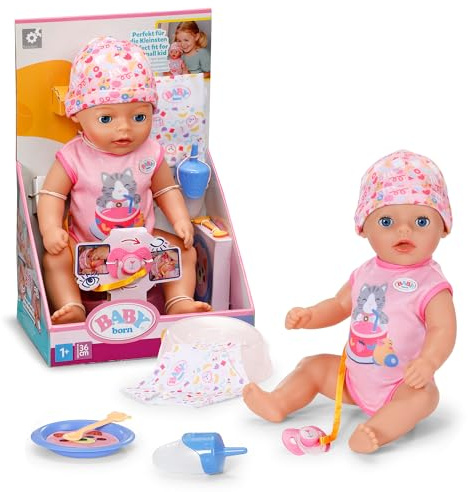 BABY Born Lena 36 cm Babypuppe im pinken Strampler mit 7 Funktionen | Pinker Strampler, Zubehör inklusive, funktioniert ohne Batterien, ab 1 Jahr