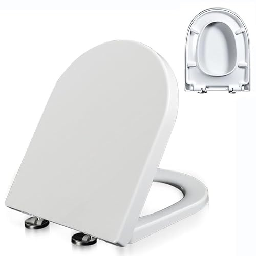 Sedile WC con Chiusura Ammortizzata, Tavoletta WC con Funzione di Sgancio Rapido, Facile da Montare e Pulire, Copriwater Universali Forma di D/U, Coperchio WC in PP, Bianco, 02C, 45x36.4cm