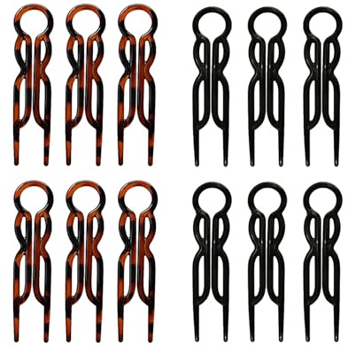 12-pack franska hårnålar | U-formade magiska greppstift för bullar | Sköldpaddsskal och svart | säkert grepp hela dagen för tjockt och fint hår | eleganta uppgiftstillbehör