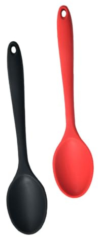 Veemoon Lot de 2 Cuillères Cuisine en Silicone Multi-Usages Résistantes à la Chaleur Petit Format Couleurs Assorties Noir et Rouge Ustensiles pour Salade et Cuisson