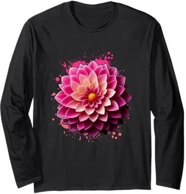 Fleur de Dahlia Rose avec pétales vibrants Rose PaintSplatter Manche Longue