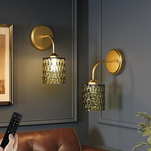 Vintage Rechargeable Wall Lights, Battery Wall Lights Set of 2, Green