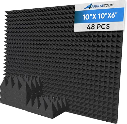 Arrowzoom 48 Stycken Akustikskum Paneler, 25 x 25 x 15 cm Högdensitet Svart Pyramidpanel, Ljudabsorberande Skum för Inspelningsstudior, Hemmabio, Brandsäker KK1471