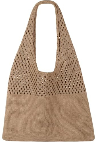 TBCDS 1 Pieza Bolso de Playa Grande de Crochet, Bolso Tejido a Mano, Plegable sin Forro, Ligero Poliéster, Ideal como Bolsa Playa Mujer, Bolsa de Playa para Viaje y Día a Día