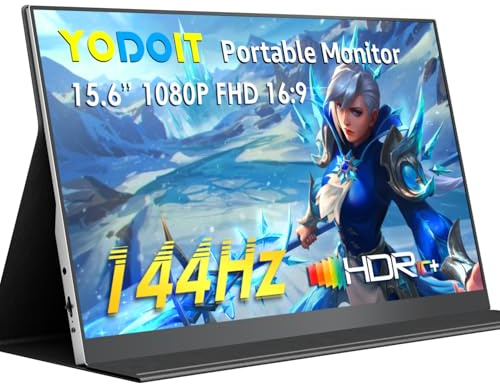 Yodoit 15.6 144Hz Portable Monitor FHD 1920x1080P IPS Second External Display Laptop Screen Extender | USB-C & HDMI Connectivity, Built-in Speakers, with Smart Cover, for PC, Mac, PS, Xbox