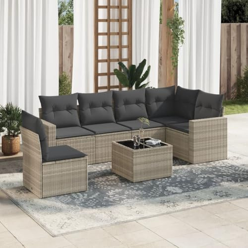 Zentexion Set di 7 divani da giardino grigio chiaro in rattan sintetico con cuscino, elemento lounge espandibile modulare, gruppo seduta con vano portaoggetti, rivestimenti sfoderabili, per terrazza