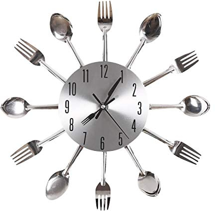 Gearmax® Cubertería Plateado diseño Moderno Reloj de Pared Utensilios de Cocina Cuchara Tenedor Cuchillo Reloj Kit de Mecanismo de Cuarzo silencioso