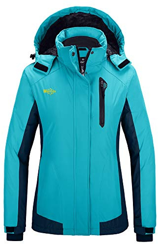 Wantdo Vinterskidjacka för kvinnor, varm fleecekappa, berg, snowboardjacka, utomhus, huva, vindjacka, jacka, fodrad jacka, blå, S