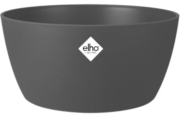 elho Brussels Bowl 23 - Flower Pot for Indoor - 100% Recycled Plastic - Ø 22.9 x H 10.8 cm - Black/Anthracite