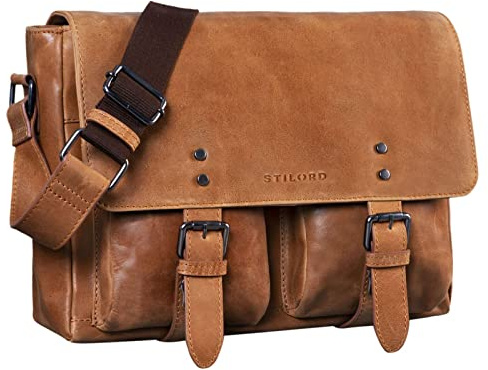 STILORD “Hunter” Cartella da Lavoro in Pelle Uomo Borsa a Tracolla Vintage per un PC da 13 Pollici Ventiquattrore in Cuoio Colore:taranto - marrone