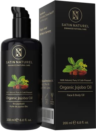 Satin Naturel ORGANIC Jojoba Oil Vegan + Cold-Pressed 200ml - Natural Dandruff Scalp Treatment - Skin Care Rich in Vitamin E for Soft Skin & Hair & Healthy Nails - 100% Pure Natural Cosmetics