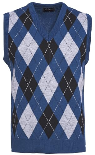 Guv'nors Men's Knitted Sleeveless Tank Top V-Neck Slipover – Classic Diamond Pattern Pullover Sweater Vest for Casual, Office & Golf Wear, Large, Teal