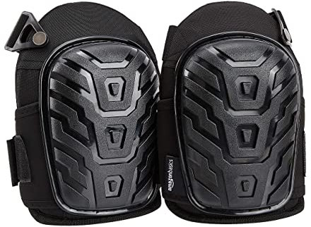 Amazon Basics Professionelle Knieschoner, robuste Schaum-Polsterung, bequemes Gel-Polster, verstellbare, leicht fixierbare Verschlüsse, schwarz, 1er-Pack Paar