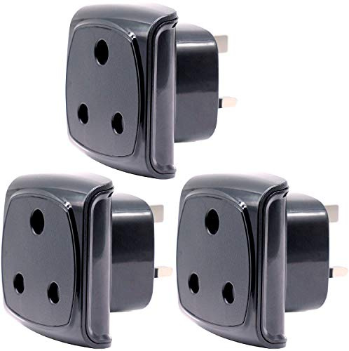 Afrique du Sud Adaptateur à 3 Broches, Grand Connecteur Mâle de Type M Converti en Prise Femelle UK à 3 Broches, Approuvé BS 8546, Fusible 13A avec Obturateur de Sécurité (3 Pièces, Noir)