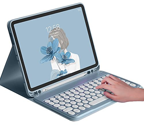 Disonbeir Keyboard Case for iPad Mini 7 A17 Pro 2024, iPad Mini 6th Generation Cute Round Key Wireless Removable BT Color Keyboard Cover with Pencil Holder,Blue