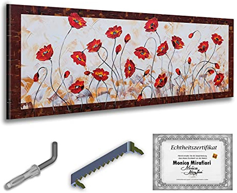 Monica Mirafiori I Gemälde Tanzende Mohnblumen I 160x60cm | Gemälde Handgemalt | Acrylgemälde | Sehr Großes Acrylbild I Moderne Kunst I Kunstbilder