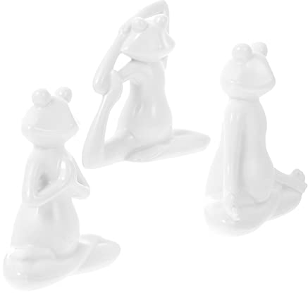 FOMIYES 3 Stücke Weiß Yoga Frosch Figur Frosch Keramik Yoga Frösche Miniatur Fairy Garten Frosch Terrarium Frosch Harz Frosch Figur Desktop Dekoration Bonsai Ornament Weiß 2, S, 89175Y16B739DSSY771O