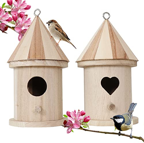 Vogelhaus Zum Aufhängen Holz Balkon, Nistkasten Meise Zum Hängen Deko, Vogelhäuschen Balkongeländer Holz Außen, Nistkästen Für Vögel Wetterfest Zum Hängen Garten Diy Zum Bemalen Naturholz Bausatz 2pcs
