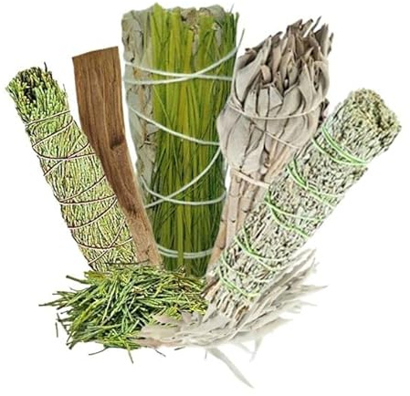Weißer Salbei räuchern + SWEETGRASS Mariengras 7-TLG Set mit White SAGE + Beifuß + Palo Santo + Zeder + Booklet + Beschreibung + Täschchen. 82830-5