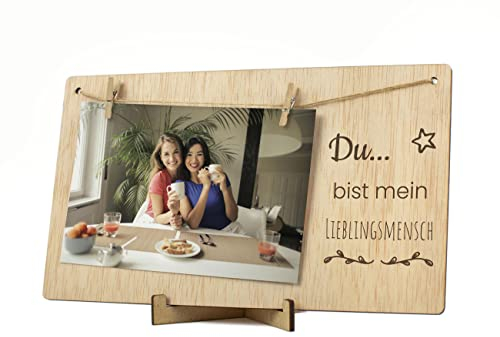 CONTRAXT Bilderrahmen mit Klammern und Leine. Fotoleine polaroid bilder rahmen detail beste freund geschenk Überraschung fotorahmen holz bildrahmen aufhängen (Lieblings Person DE)