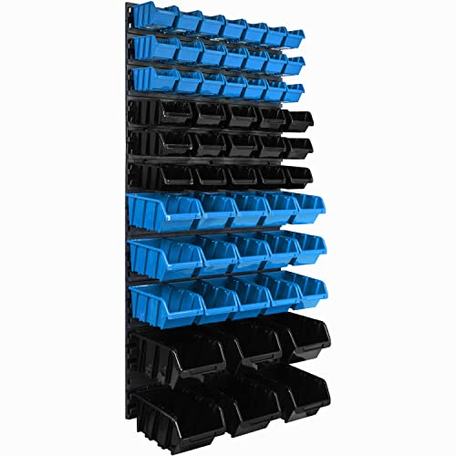 Lagersystem Wandregal 576 x 1170 mm | 57 stck. Box | Stapelboxen Schüttenregal Sichtlagerkästen | Extra Starke Wandplatten | Regal Erweiterbar | Werkstattregal Lagerregal Werkstattwandregal Steckregal