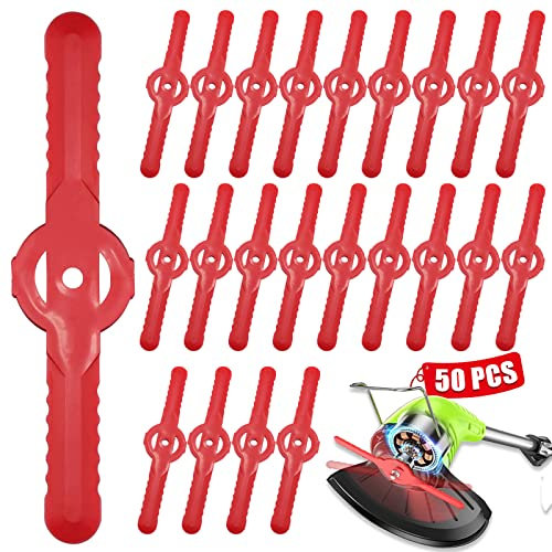 Beamely 50 Pcs Plastic Grass Trimmer Blades, 135 mm Garden Mower Replacement Blades Cordless Lawn Mower Cutting Blades Lawn Strimmer Accessories Tool for Lawn, Garden, Orchard, Woods, or Pastoral