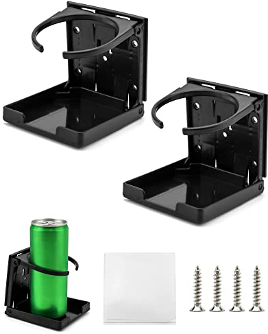 QWORK® 2 Pack Car Cup Holder, Portable Folding Drink Can Bottle Holder for Car Truck Boat Van Home Office (Black)