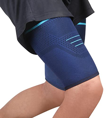 Manchon de Compression Cuisse pour Femmes et Hommes 2 Pièces Compression Supports de Cuisse Respirant Bandage Cuisse Soulager Douleurs Ischio Jambiers, Tensions Musculaires, Sport, (bleu, M)