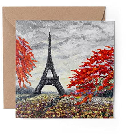 1 x Grußkarte (Fotoeinsatz) – Paris Eiffelturm Frankreich Zeichnung Kunst – blanko Geburtstagsfeier Jahrestag #14785