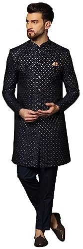 KISAH Ensemble Sherwani pour homme – Vêtements ethniques indiens traditionnels pour hommes – Idéal pour les mariages, les festivals et les célébrations, noir, 44