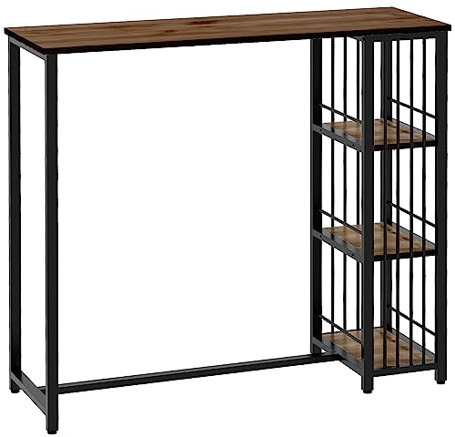 HOMCOM Table de Bar Table Haute de Cuisine Mange-Debout avec étagères - 120 x 40 x 105 cm - piètement Acier Noir Marron