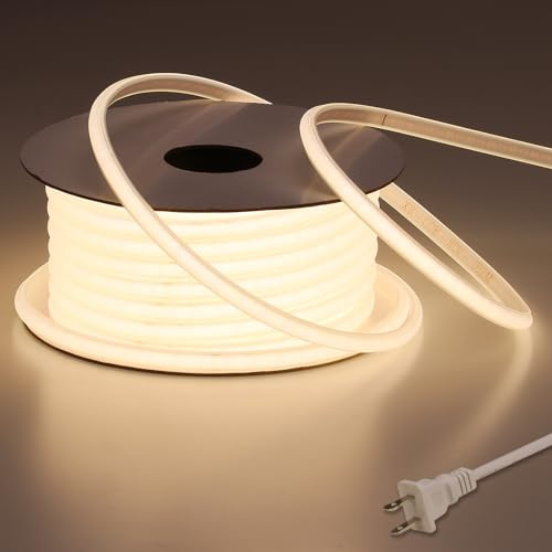 BENLUN AC 110V COB LED Strip Lights Outdoor Waterproof 65.6ft, 4000K Natural White Super Bright 200W CRI 90+ LED Rope Light, IP65 Flexible Cuttable, for Bedroom Garden Commercial House